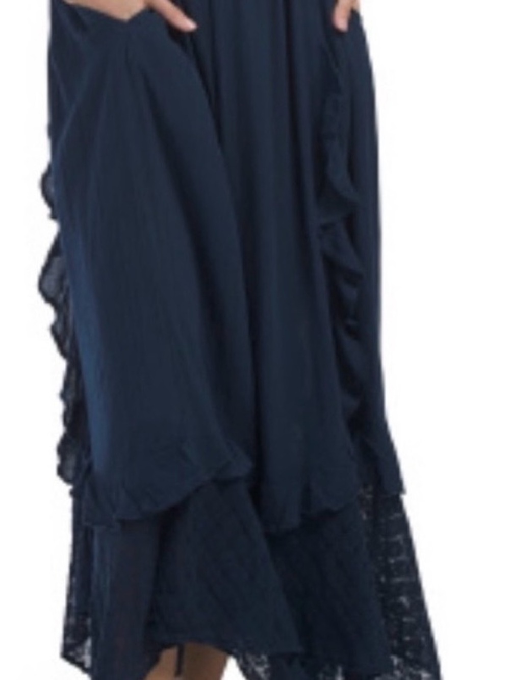Free People Navy Blue Asymmetrical Midi Dress NWT large - Picture 2 of 13